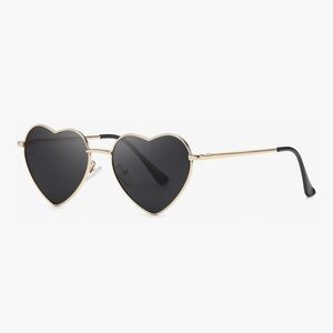 Heart-Shaped Metal Frame Sunglasses - Gold/Black